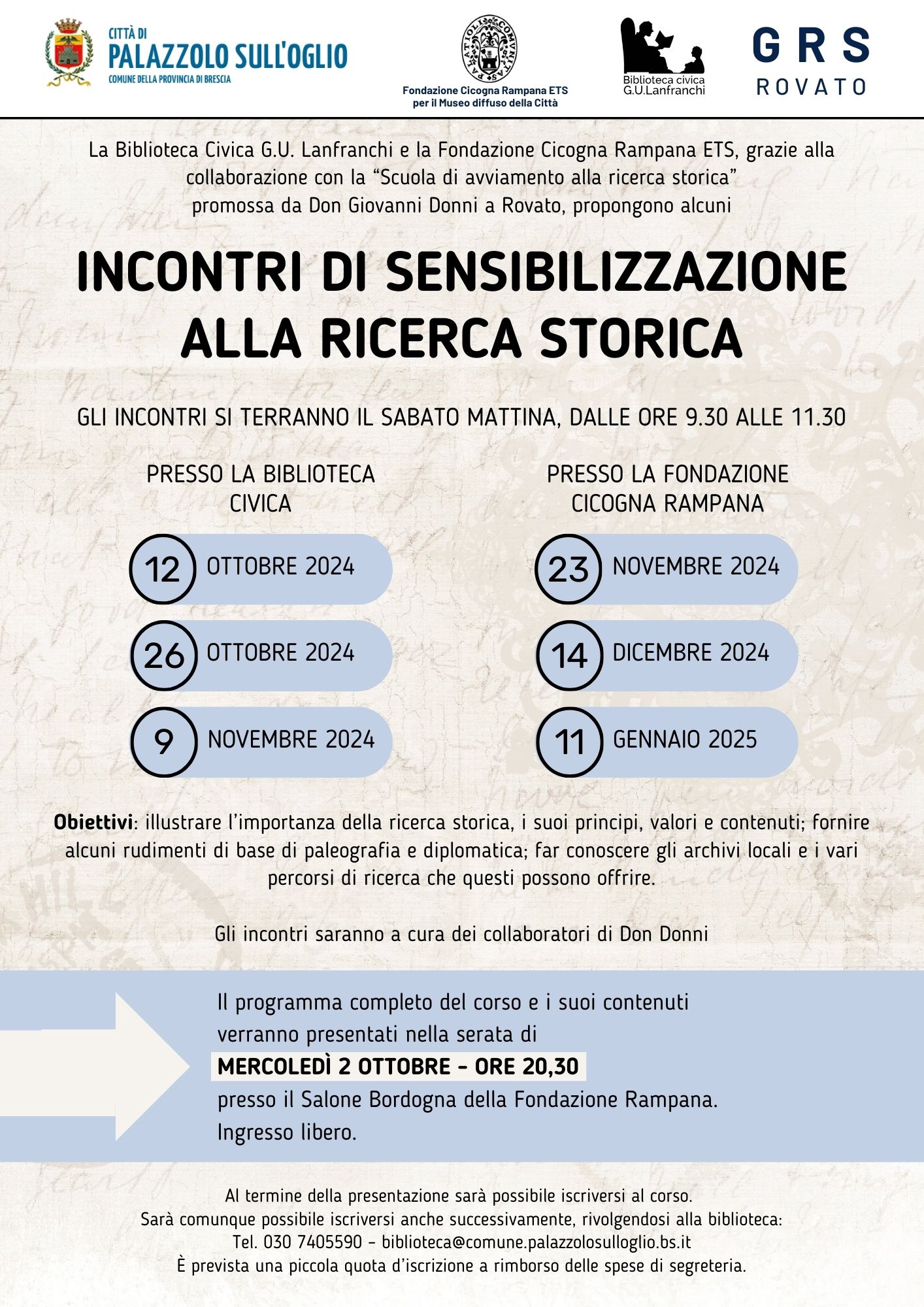 Incontri di sensibilizzazione alla ricerca storica